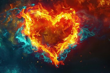 Sticker - A fiery and watery heart symbol on a dark background