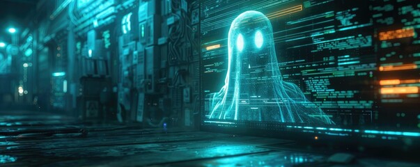 Security breach alert, A computer screen displaying a ghost virus alert