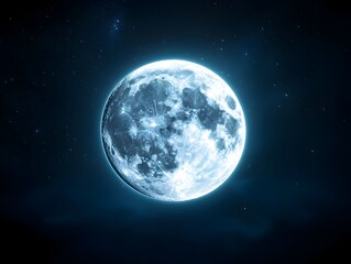 Ethereal full moon casting a soft glow over a tranquil night sky with subtle cloud coverage