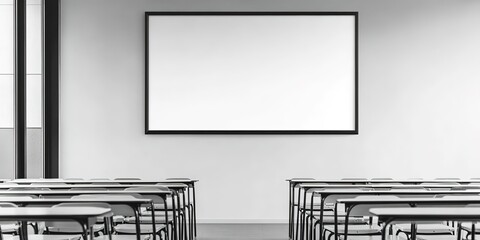 Canvas Print - Blank white frame in classroom full of desks.