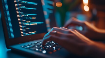 rapid coding on vintage style mechanical keyboard with minimalist digital art