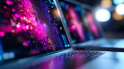 Wall Mural - futuristic ai driven web development with holographic computer screens and metallic aesthetic