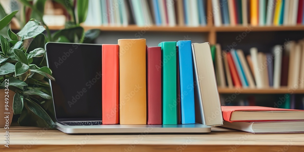 books stack color laptop notebook book computer education literature ...