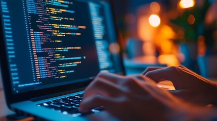 Wall Mural - focused developer immersed in coding a website during intense late night programming session