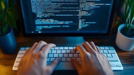 Wall Mural - focused developer coding late at night on complex website interface