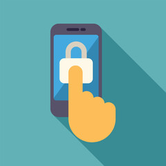 Wall Mural - Hand is touching a smartphone screen with a lock icon for mobile security