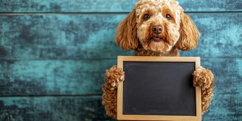 Canvas Print - dog with blackboard vertical 