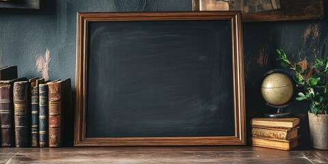 Wall Mural - blank blackboard on a desk