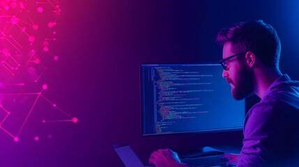 Programmer Integrating API with Website on Dual Monitor Setup Efficient Web Development Process