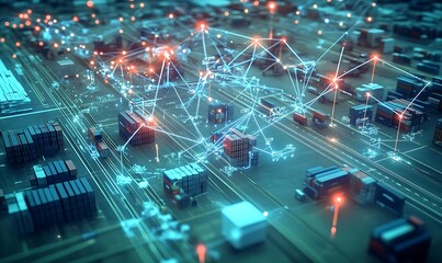 Fototapete - Global Logistics Network Visualized as Interconnected Digital Nodes Representing Supply Chain Elements