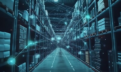 Poster - Global Logistics Network Visualized as Interconnected Digital Nodes Representing Supply Chain Elements