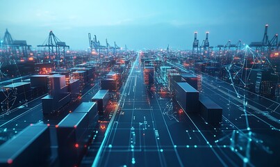 Fototapete - Global Logistics Network Visualized as Interconnected Digital Nodes Representing Supply Chain Elements