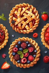 Wall Mural - Three fruit pies on a table, a sweet and tasty treat