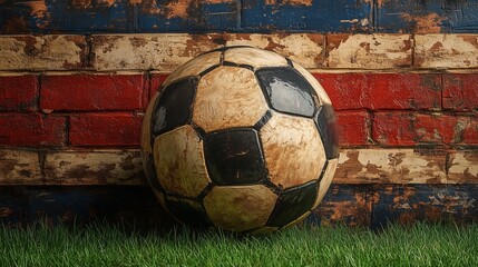 Wall Mural - A Weathered Soccer Ball on a Grunge Style Background