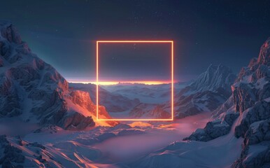 Poster - A  frame in the middle of a snowy mountain. AI.