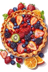 Canvas Print - A freshly baked pie with colorful fruit on top