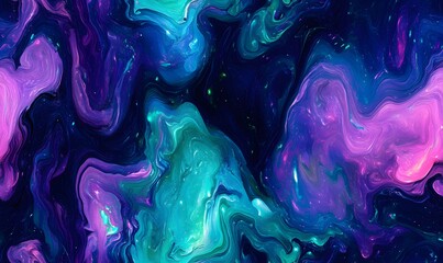 Wall Mural - a swirling marbled pattern using deep purple, neon green, electric blue, and magenta colors, Generative AI