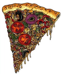 Sticker - A colorful slice of pizza topped with vegetables and cheese.