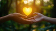 © Julia Zarubina - hands of two people holding yellow heart on blurred nature background, world suicide prevention day, september 10, setembro amarelo, love, symbol, social awareness, romance, support, care, palm, human