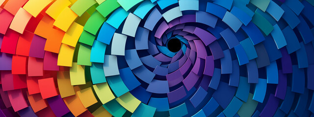 Poster - Vivid Rainbow Spiral of 3D Rectangular Shapes in a Concentric Design