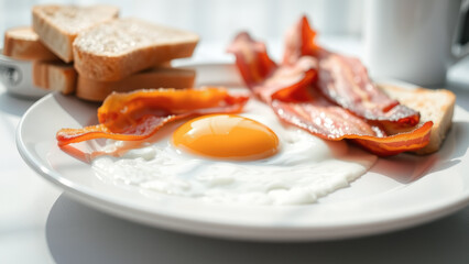 Poster - Fried Egg with Crispy Bacon and Toasted Bread