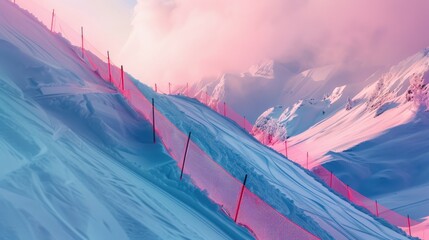 Poster - Snowy slope with avalanche protection barriers