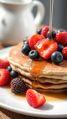 Wall Mural - Pancakes with Berries and Syrup