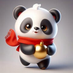 Wall Mural - cute 3d fluffy Chinese style happy panda teddy bear character with red scarf new year theme