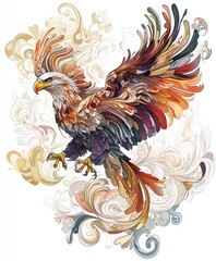 Sticker - A vibrant, artistic representation of an eagle with flowing, colorful feathers.