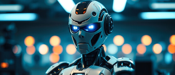 Poster - Futuristic Robot with Glowing Blue Eyes