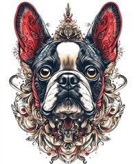 Wall Mural - A detailed illustration of a French Bulldog with ornate decorative elements.