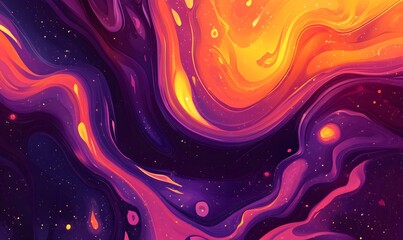 Wall Mural - Vibrant purple and orange background with swirling patterns of liquid-like shapes, Generative AI