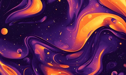 Wall Mural - Vibrant purple and orange background with swirling patterns of liquid-like shapes, Generative AI