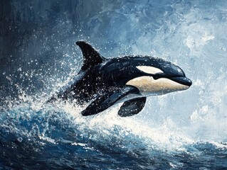 Orca Jumping Out of Water Painting