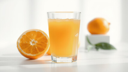 Wall Mural - Glass of Orange Juice with Oranges