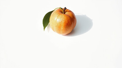 Canvas Print - Single Peach with Leaf on White Background