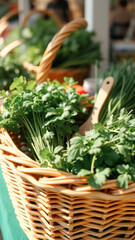 Poster - Fresh Green Herbs in Wicker Basket