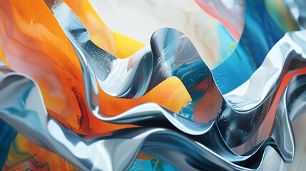 Poster - Abstract wavy design with blue, white, yellow and orange colors.