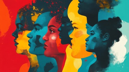 Sticker - Vibrant Abstract Silhouette Portraits in Diverse Hues and Expressive Colors