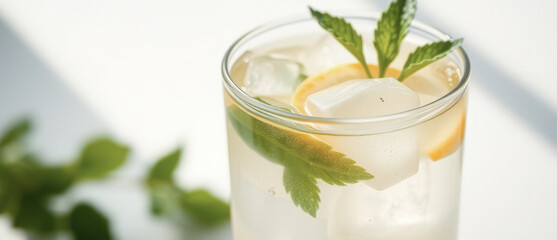 Poster - Glass of Refreshing Lemonade with Mint and Ice