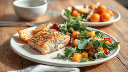 Canvas Print - Grilled Fish with Salad and Roasted Vegetables