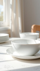 Poster - White Ceramic Bowl on White Table with Natural Light