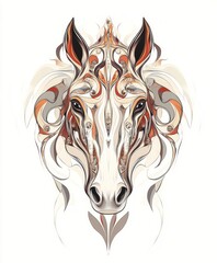 Poster - A stylized artistic representation of a horse's head with intricate designs.