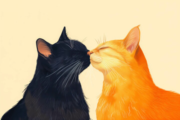 Wall Mural - Two cute cats in love, romantic animal illustration