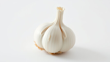 Wall Mural - Single garlic bulb on white background