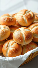 Canvas Print - Closeup of Freshly Baked Bread Rolls in a Basket