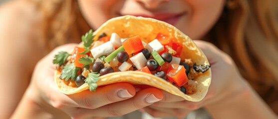 Wall Mural - Close Up of a Person Holding a Taco