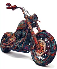 Wall Mural - A vividly designed motorcycle with intricate patterns and colors.