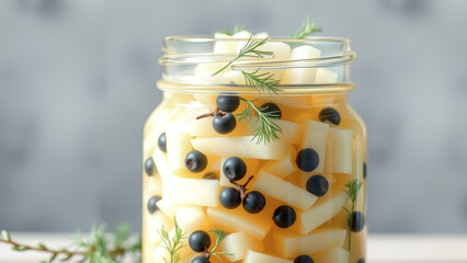 Wall Mural - Pickled Pear with Black Currant in Glass Jar