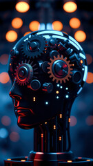 Poster - Artificial Intelligence Head with Cogs and Lights